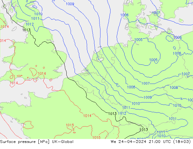 pressão do solo UK-Global Qua 24.04.2024 21 UTC
