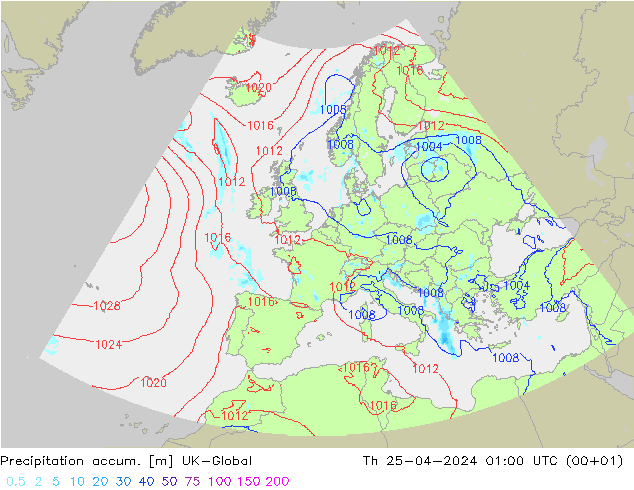 Precipitation accum. UK-Global Th 25.04.2024 01 UTC