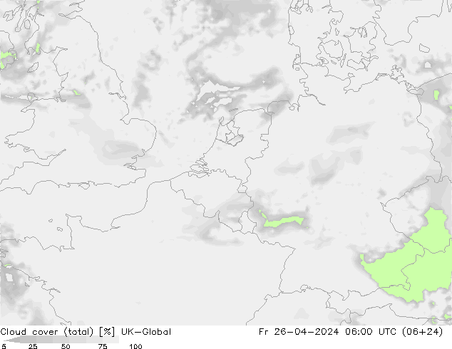Cloud cover (total) UK-Global Fr 26.04.2024 06 UTC