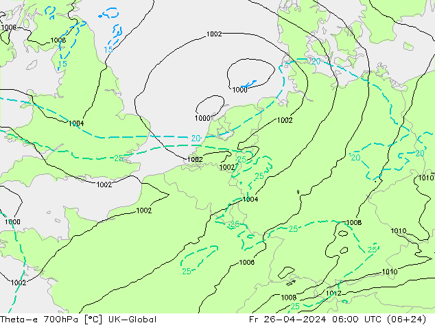 Theta-e 700hPa UK-Global ven 26.04.2024 06 UTC