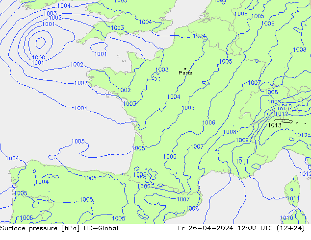 pression de l'air UK-Global ven 26.04.2024 12 UTC
