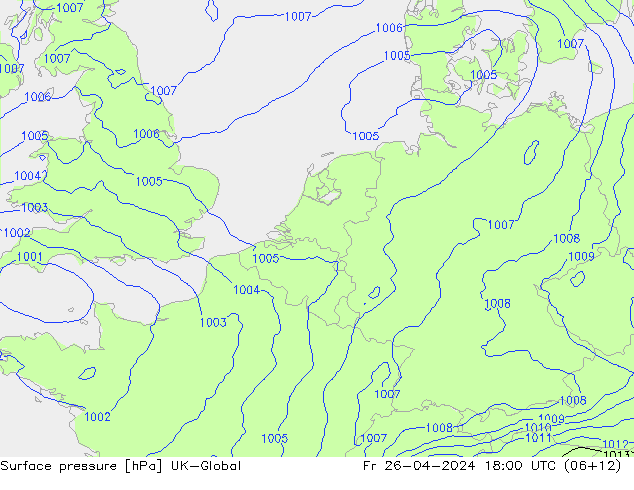 Atmosférický tlak UK-Global Pá 26.04.2024 18 UTC
