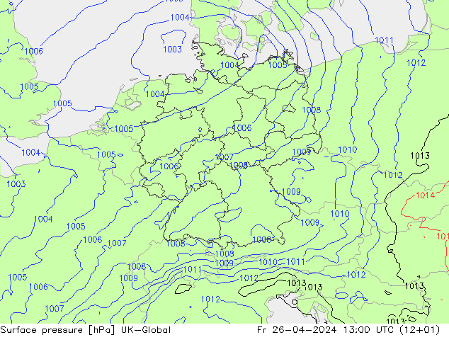 приземное давление UK-Global пт 26.04.2024 13 UTC