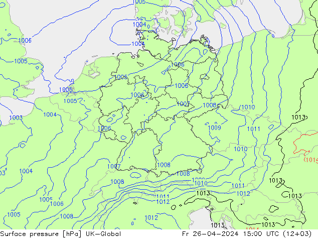 Luchtdruk (Grond) UK-Global vr 26.04.2024 15 UTC
