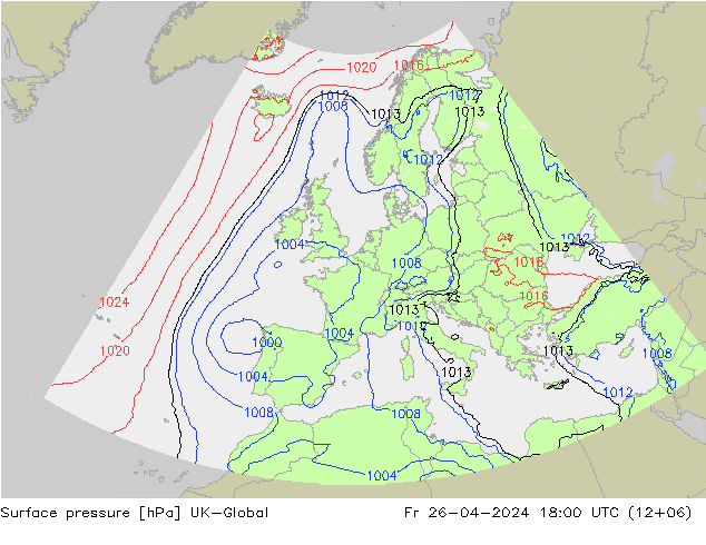 Surface pressure UK-Global Fr 26.04.2024 18 UTC