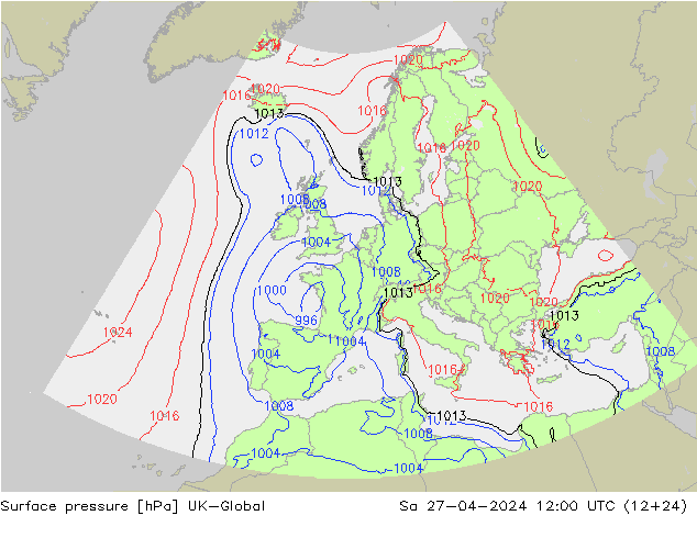 Surface pressure UK-Global Sa 27.04.2024 12 UTC