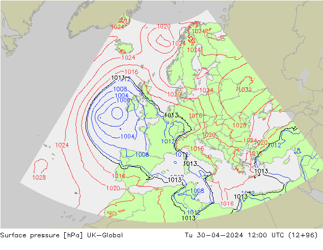 Atmosférický tlak UK-Global Út 30.04.2024 12 UTC