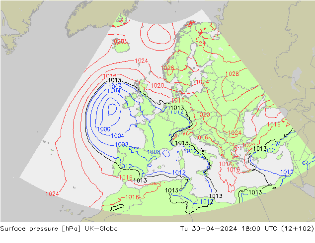 Surface pressure UK-Global Tu 30.04.2024 18 UTC