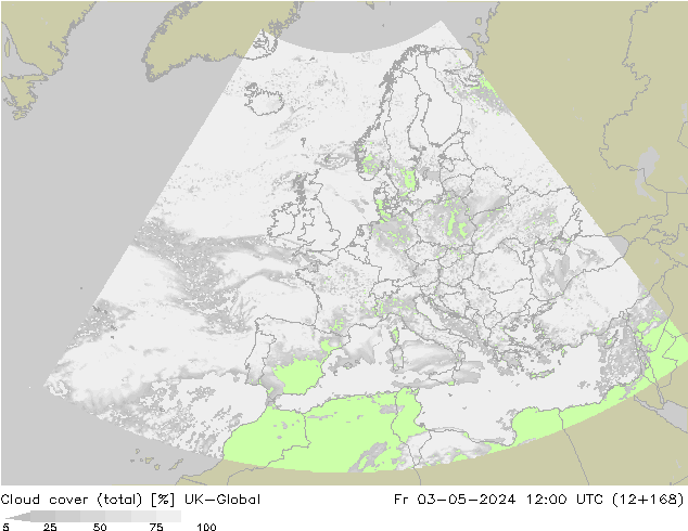 Cloud cover (total) UK-Global Fr 03.05.2024 12 UTC