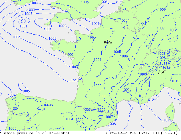 pression de l'air UK-Global ven 26.04.2024 13 UTC