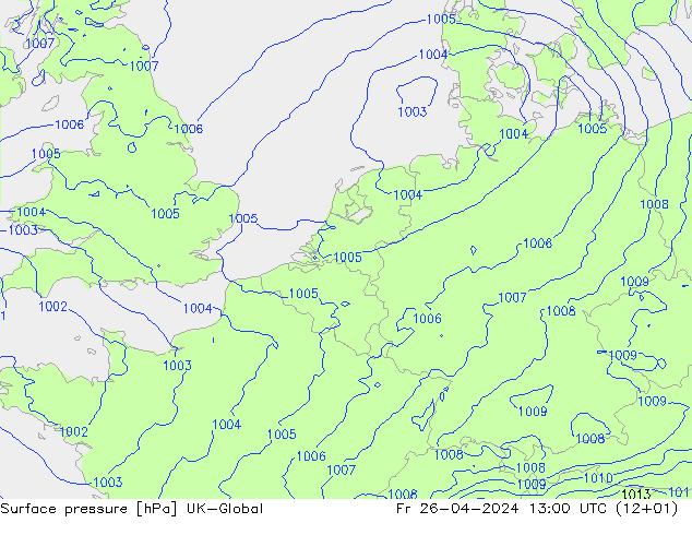 Surface pressure UK-Global Fr 26.04.2024 13 UTC