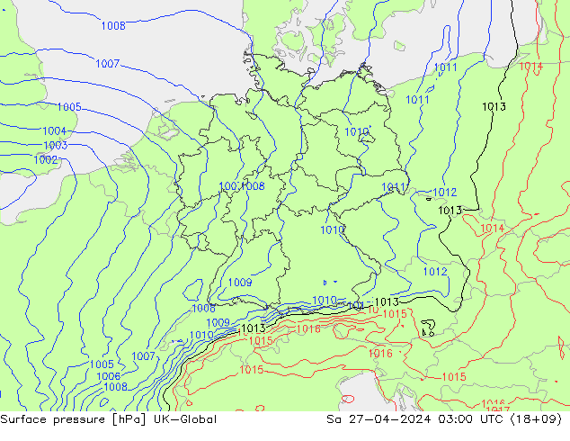 Surface pressure UK-Global Sa 27.04.2024 03 UTC