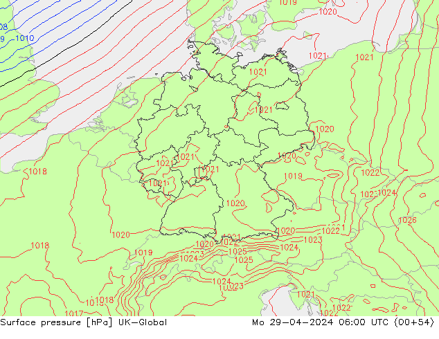 Atmosférický tlak UK-Global Po 29.04.2024 06 UTC