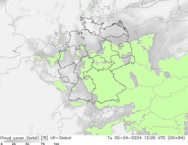 Nuages (total) UK-Global mar 30.04.2024 12 UTC