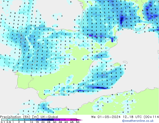 Precipitación (6h) UK-Global mié 01.05.2024 18 UTC