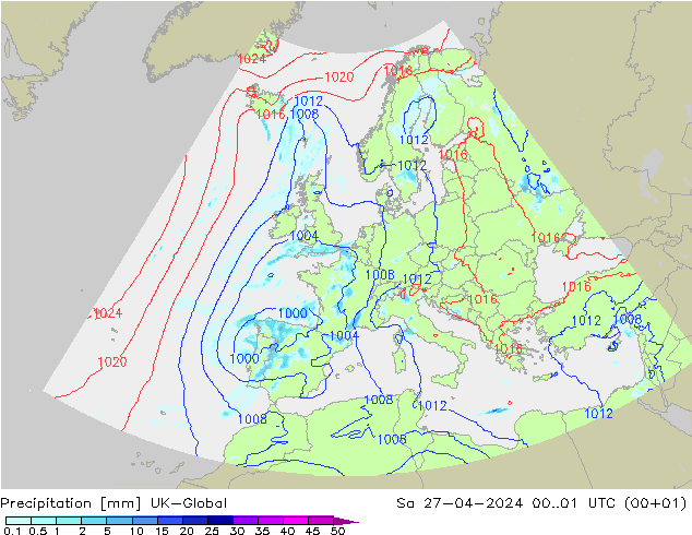 Precipitazione UK-Global sab 27.04.2024 01 UTC