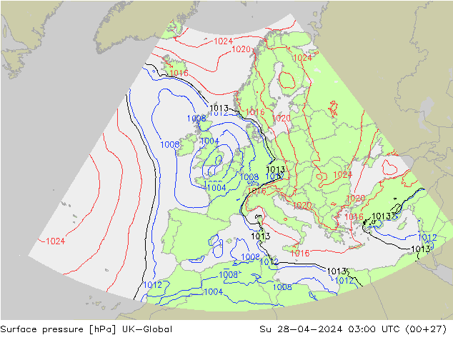 Surface pressure UK-Global Su 28.04.2024 03 UTC