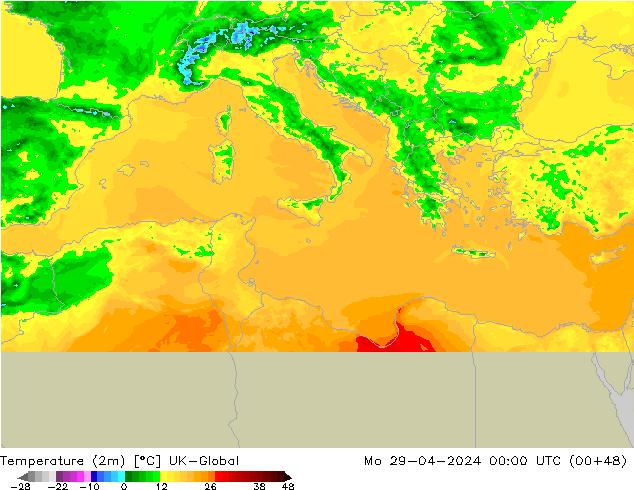 Temperature (2m) UK-Global Mo 29.04.2024 00 UTC