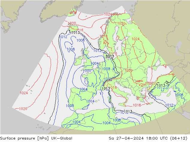 Atmosférický tlak UK-Global So 27.04.2024 18 UTC