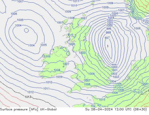 Atmosférický tlak UK-Global Ne 28.04.2024 12 UTC