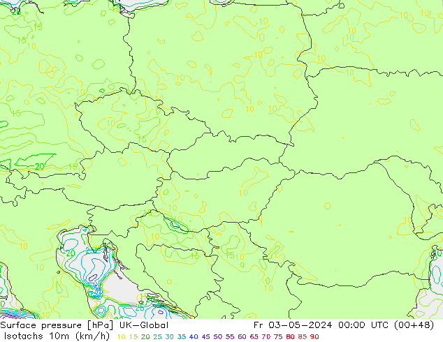 Isotachs (kph) UK-Global пт 03.05.2024 00 UTC