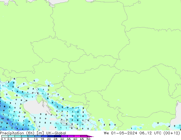 Precipitazione (6h) UK-Global mer 01.05.2024 12 UTC