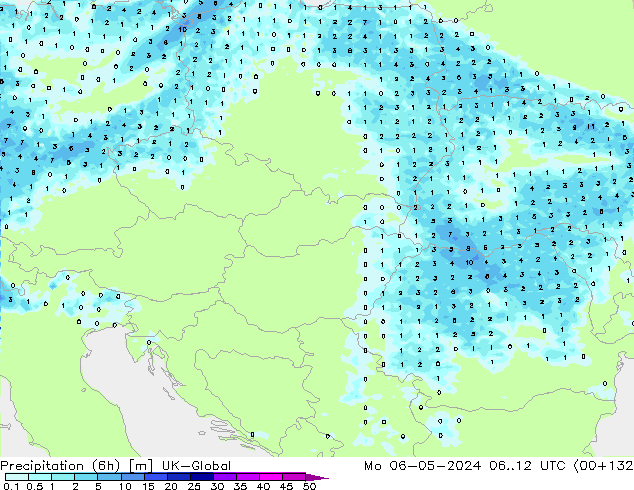 Precipitation (6h) UK-Global Mo 06.05.2024 12 UTC