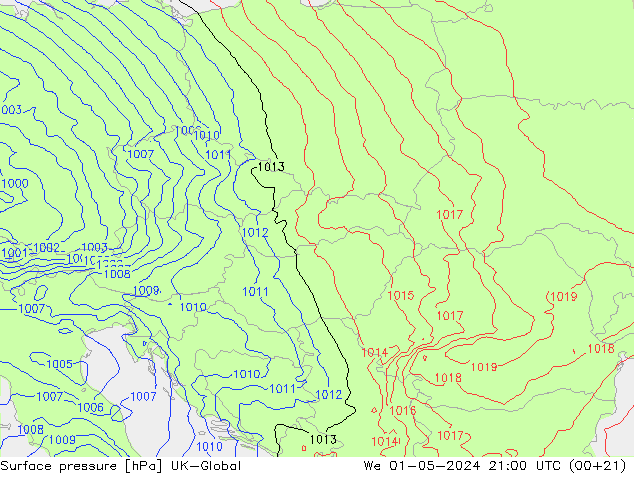 Luchtdruk (Grond) UK-Global wo 01.05.2024 21 UTC