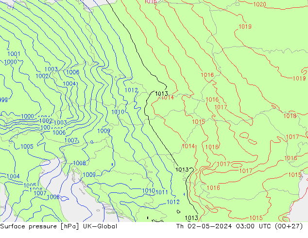 Pressione al suolo UK-Global gio 02.05.2024 03 UTC