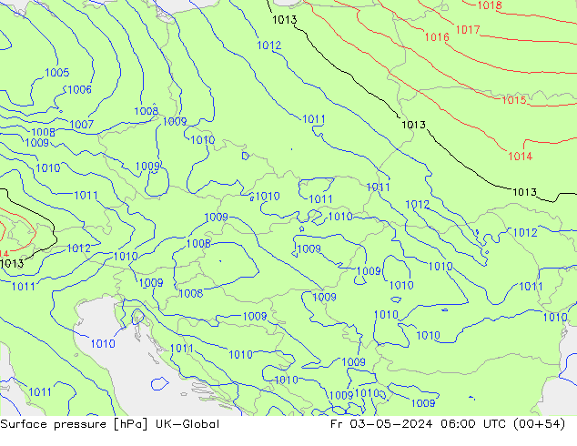 Pressione al suolo UK-Global ven 03.05.2024 06 UTC