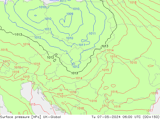 Surface pressure UK-Global Tu 07.05.2024 06 UTC