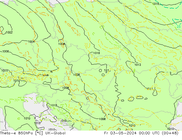 Theta-e 850hPa UK-Global pt. 03.05.2024 00 UTC