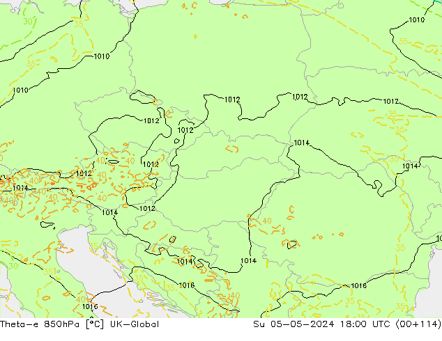 Theta-e 850hPa UK-Global Su 05.05.2024 18 UTC