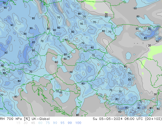 RH 700 hPa UK-Global  05.05.2024 06 UTC