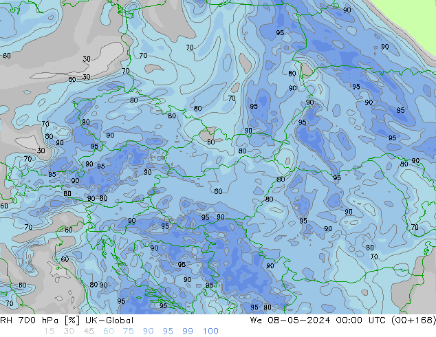 700 hPa Nispi Nem UK-Global Çar 08.05.2024 00 UTC