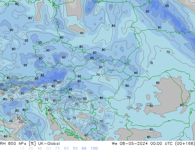 RH 850 hPa UK-Global mer 08.05.2024 00 UTC