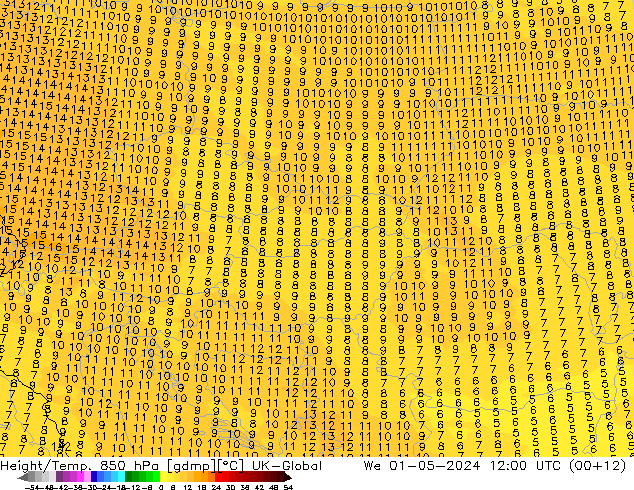 Height/Temp. 850 hPa UK-Global St 01.05.2024 12 UTC