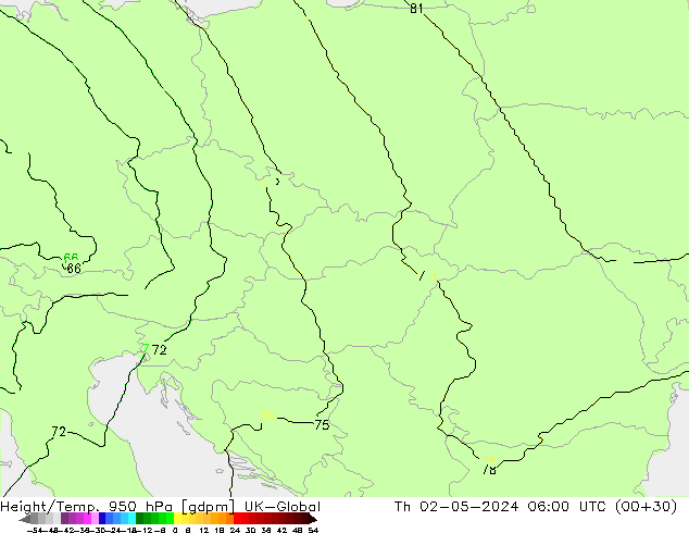 Height/Temp. 950 hPa UK-Global gio 02.05.2024 06 UTC