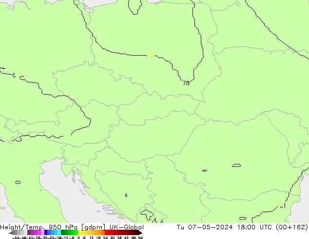 Height/Temp. 950 hPa UK-Global mar 07.05.2024 18 UTC