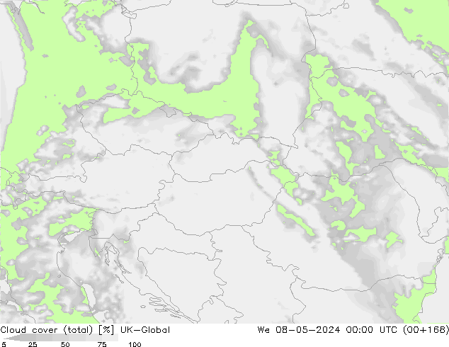 Cloud cover (total) UK-Global St 08.05.2024 00 UTC