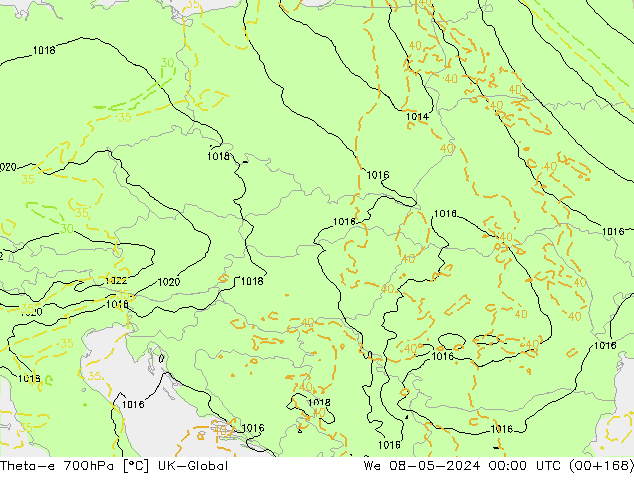 Theta-e 700hPa UK-Global We 08.05.2024 00 UTC