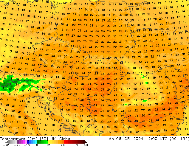 Temperature (2m) UK-Global Mo 06.05.2024 12 UTC