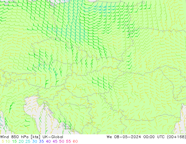 Wind 850 hPa UK-Global We 08.05.2024 00 UTC