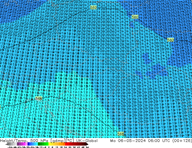 Height/Temp. 500 hPa UK-Global pon. 06.05.2024 06 UTC