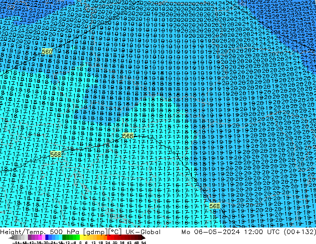 Height/Temp. 500 hPa UK-Global lun 06.05.2024 12 UTC