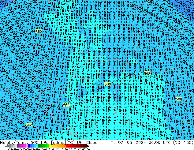 Yükseklik/Sıc. 500 hPa UK-Global Sa 07.05.2024 06 UTC