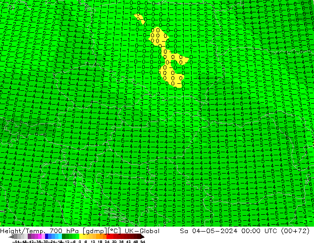 Height/Temp. 700 hPa UK-Global Sáb 04.05.2024 00 UTC