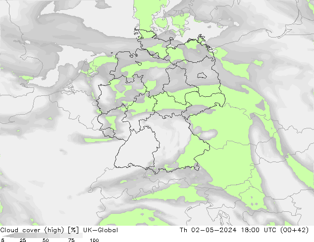 Cloud cover (high) UK-Global Th 02.05.2024 18 UTC