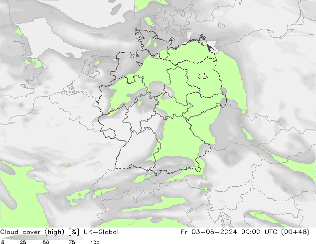 Cloud cover (high) UK-Global Fr 03.05.2024 00 UTC