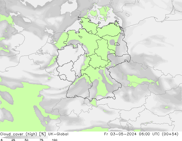 Cloud cover (high) UK-Global Fr 03.05.2024 06 UTC